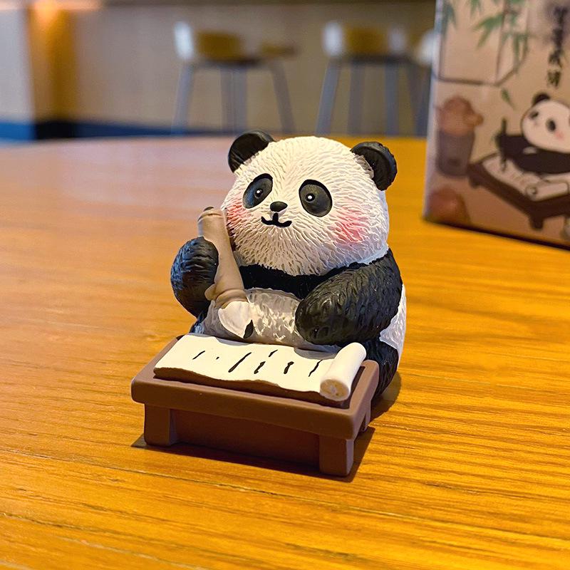 Eight Elegant Panda Car Ornament - Cute Resin Figurine for Desktop Decoration