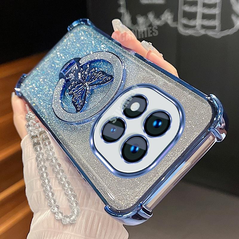 Note14pro Schmetterlingshalter Lanyard Kette Hülle Für Xiaomi Redmi Note 14 Pro Plus Galvanisiert Stoßfest Silikon Ständer Hülle Poco X7