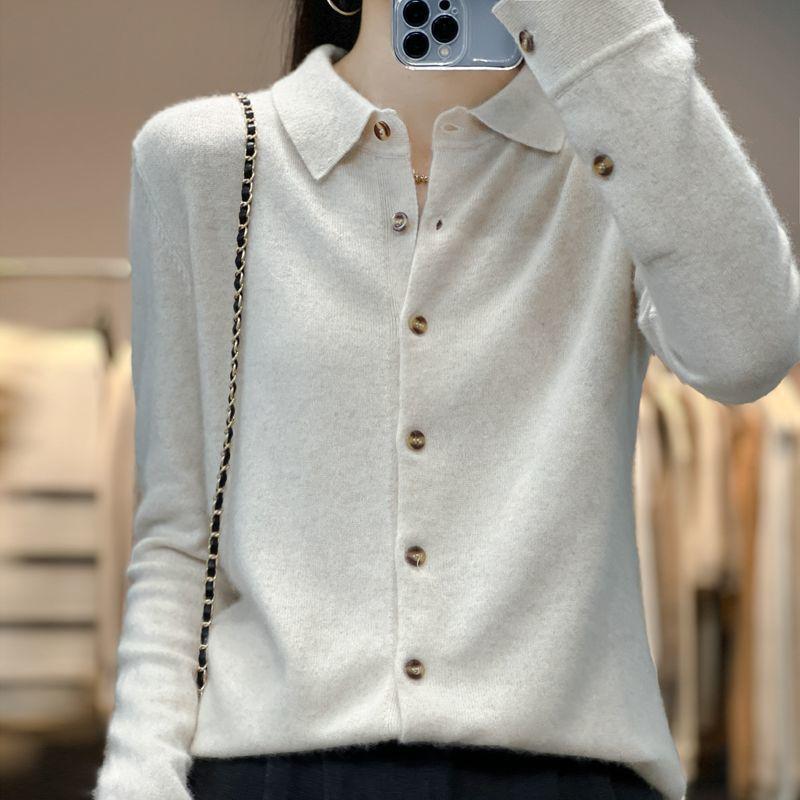 

Autumn and Winter Cashmere Sweater Women s Knitted Cardigan POLO Collar Korean Style Sweater Jacket Temperament Lapel Shirt Design 2XL