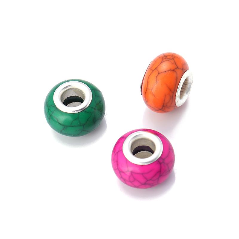 20pcs/lot Resin Beads 14mm Colorful Turquoise Lines Large Hole Spacer Beads For Jewelry Making DIY Necklace Bracelet Accessories