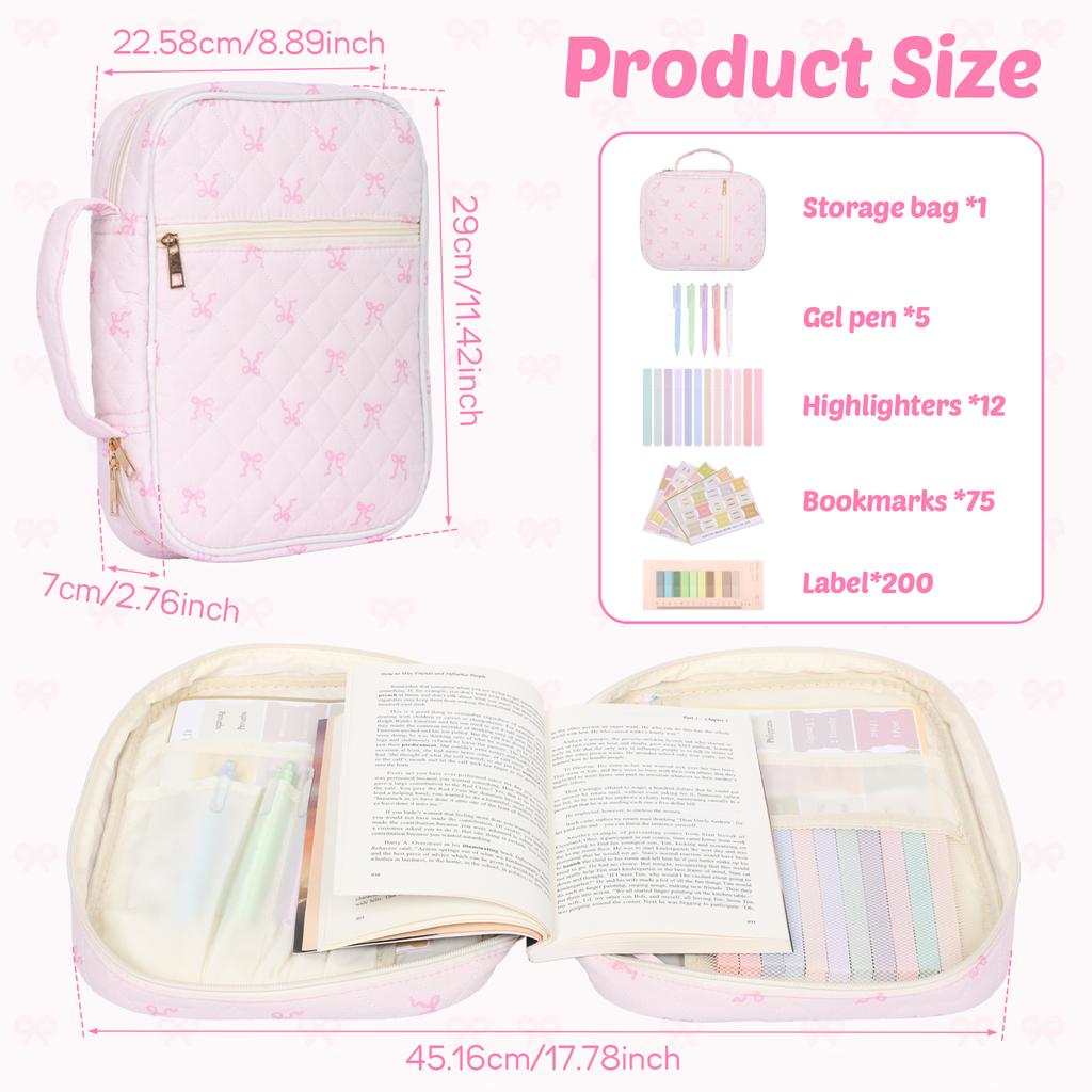 Bible Cover Case for Women Large Bible Cover Bag Study Supplies Journaling Kit Book Carrying Case with Highlighter Christian