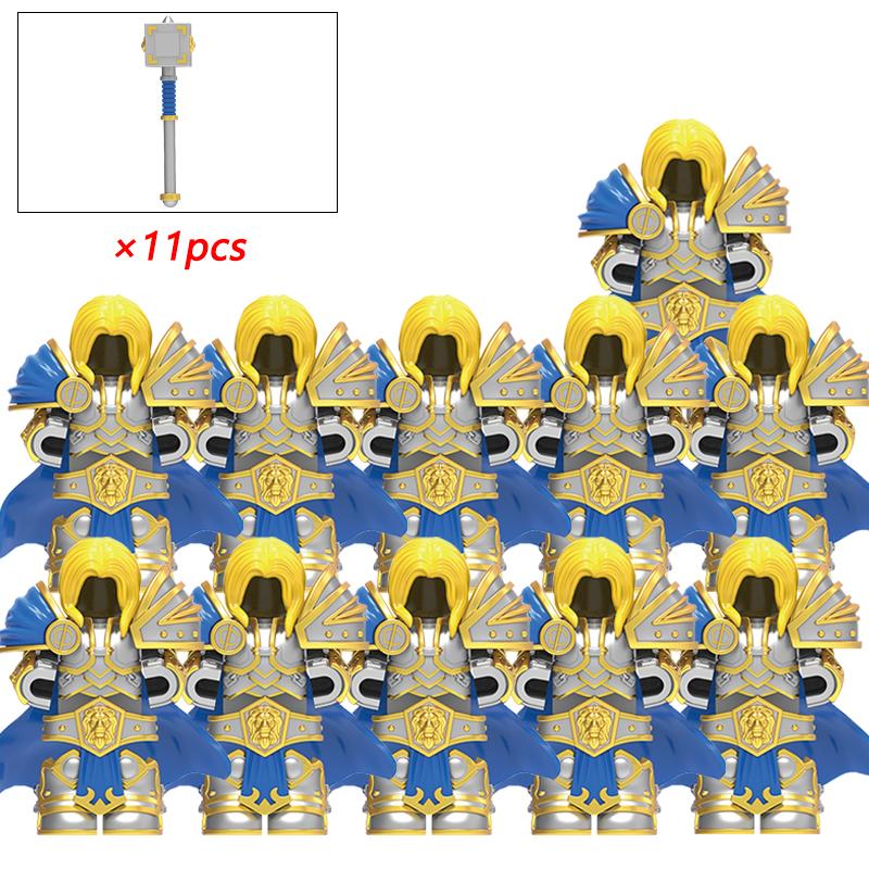 11Pcs Medieval Stormwind Soldiers Golden Knights Building Blocks Accessories Helmet Sword Weapons Action Figures Kids Toys Gifts
