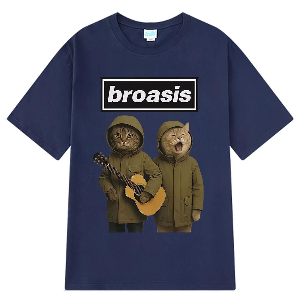Funny Broasis Cat Band Fashion Print Men Women Hip-hop T-shirts Short-sleeved Harajuku Casual Oversized Punk T-shirts Streetwear