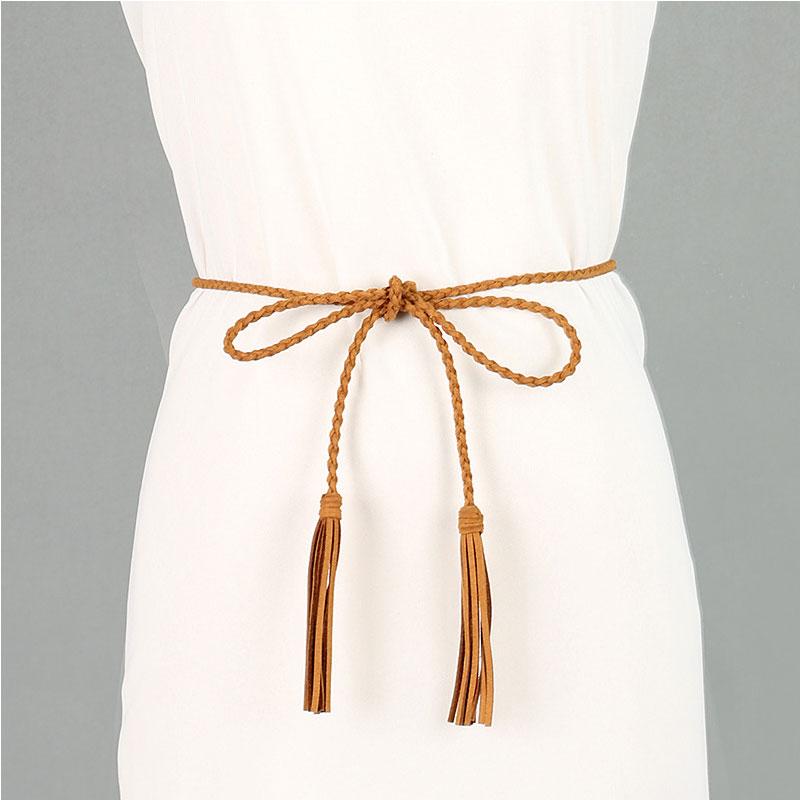 Lady's Chinese Style Braided Woven Tassel Thin Belt Decorated Waistband Hot Casual Belts for Dress