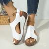 Fashion Velcro Platform Sandals, Women's Sewing Line Breathable Hollow Wedge Heel Beach Sandals