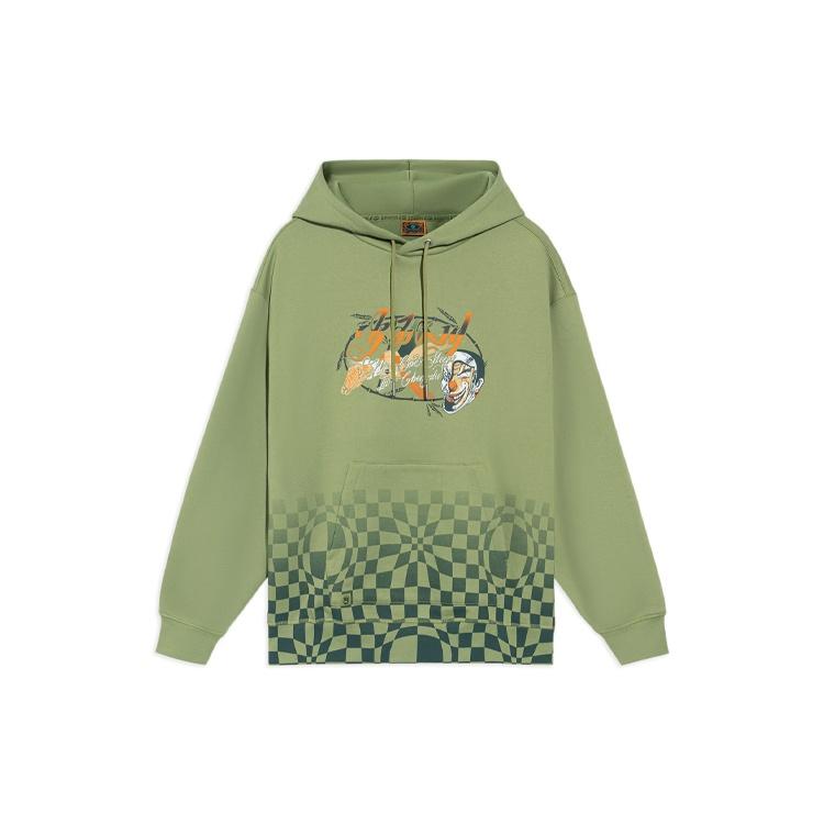 Li-Ning BAD FIVE Sports Basketball Series Grid Printing Hoodie Green Unisex AWDRH63-2 L