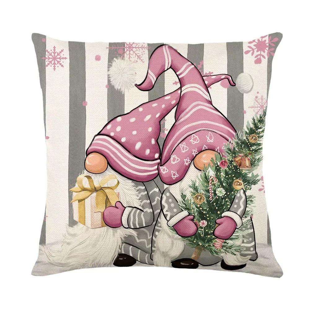 Christmas Day Party Decoration Pillowcase Santa Claus Dwarf Snowman Print Pillow Cover Sofa Room Home Decoration Christmas Gift
