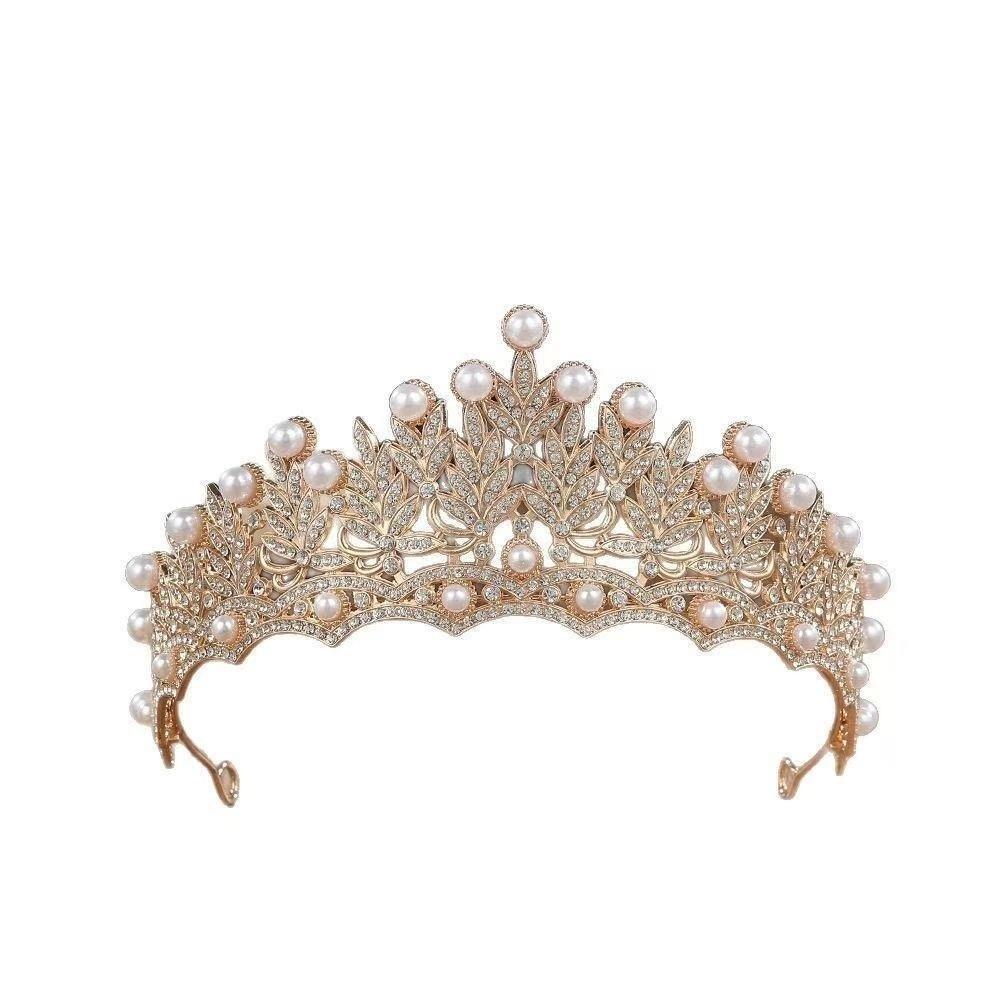 Silver Rhinestone Tiara Gold Pearl Tiaras Temperament Bride Crown  Princess