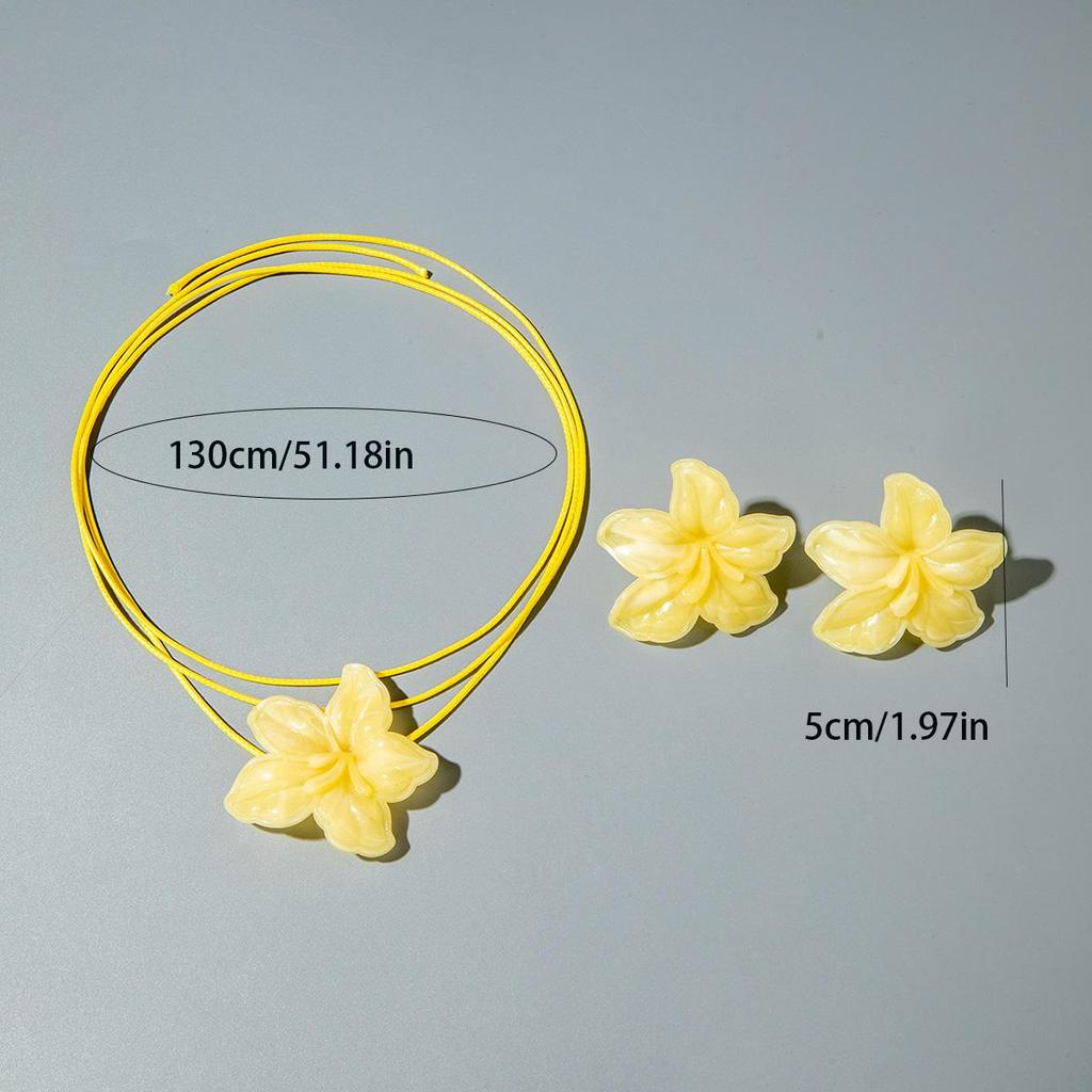 Summer New Beach Vacation Style Yellow Flower Jewelry Set for Women's Jewelry Fresh and Cute Flower Necklace