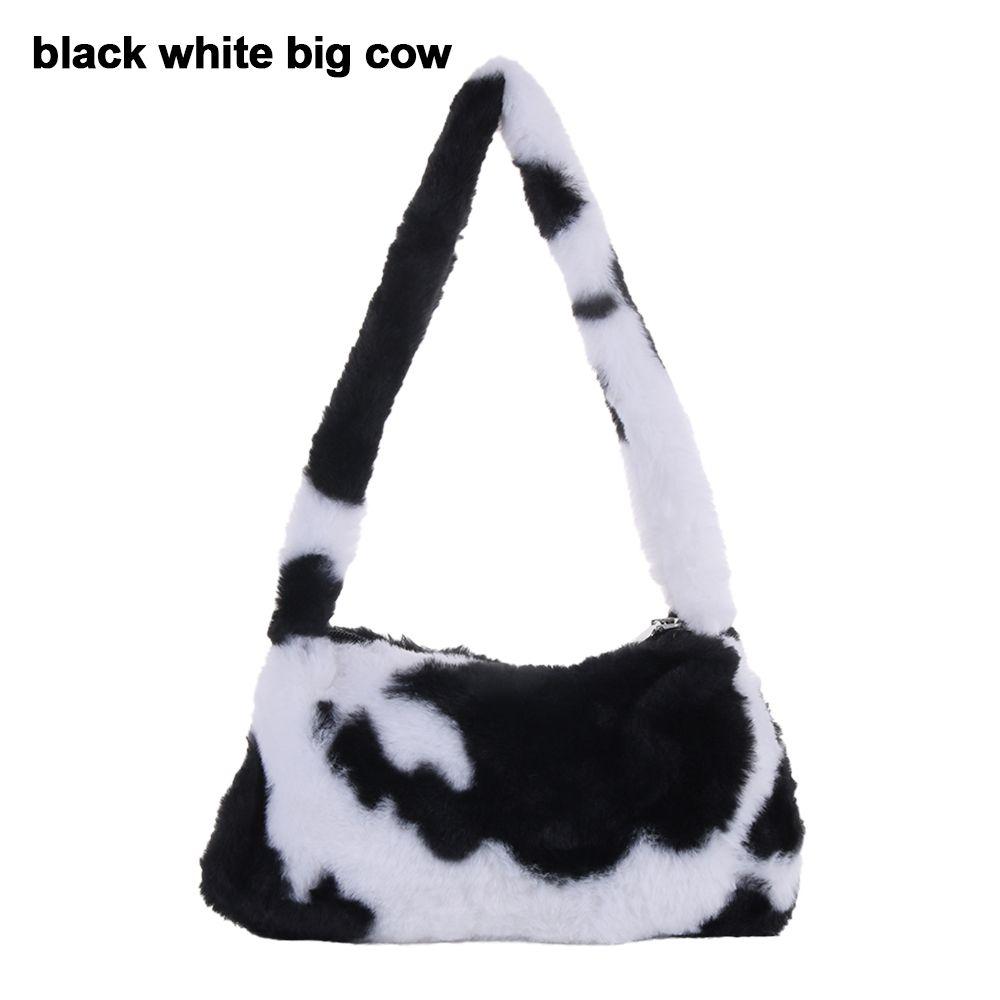 Fashion Soft Faux Fur Plush Underarm Handbag Cow Print Leopard Print Mini Shoulder Bag Faux Fur Purse