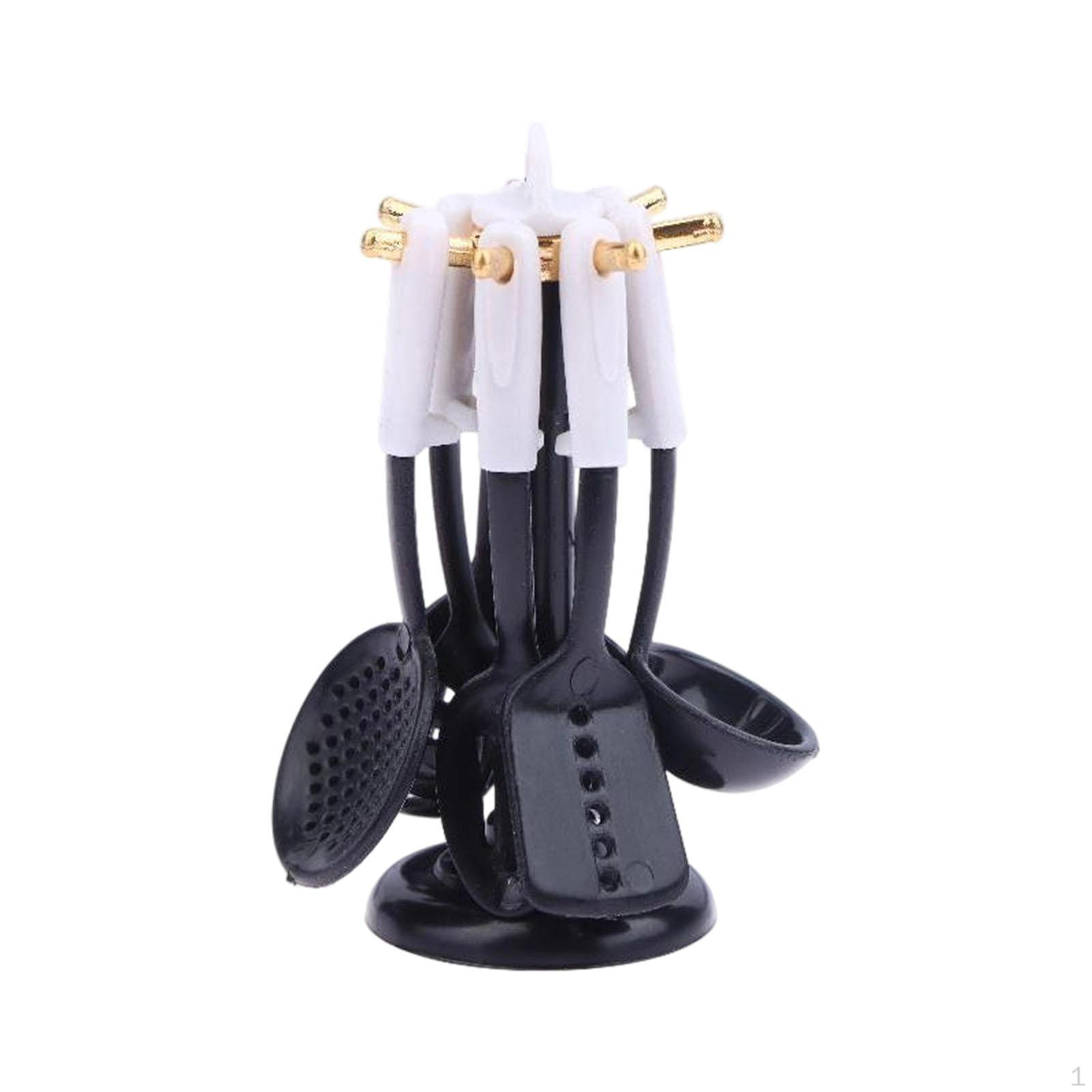 7-piece Dollhouse Kitchen Set, Miniature Accessories, Tool Set Black White