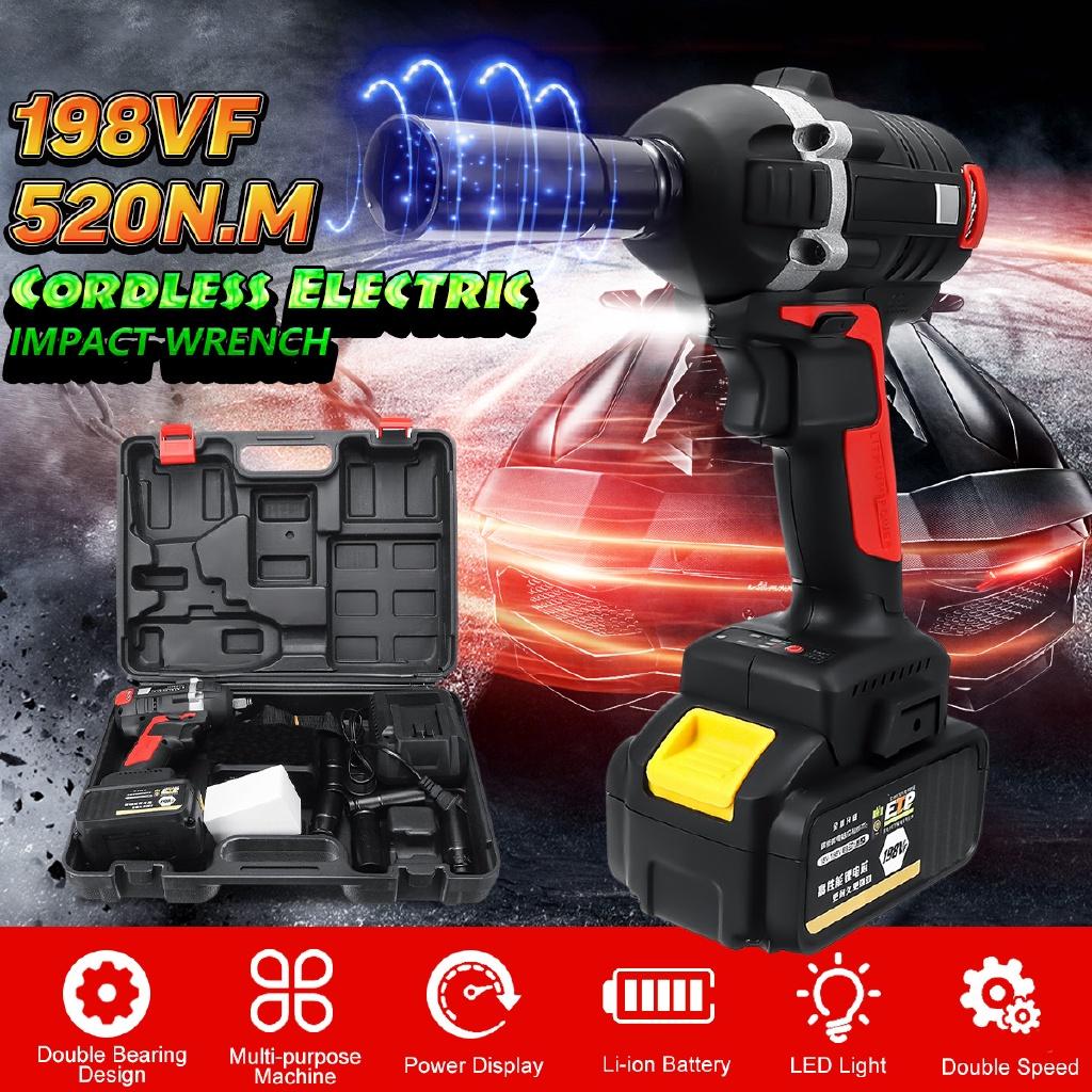 198VF 320NM-520N.M Brushless Motor Rattle Set Li-ion Battery Cordless Electric Impact Wrench 250*110*75mm