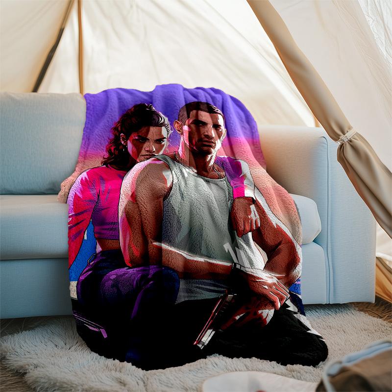 1pc GTA Theme Blanket - Digital Print, Polyester, Cozy for All Seasons, Perfect for Outdoor, and Travel