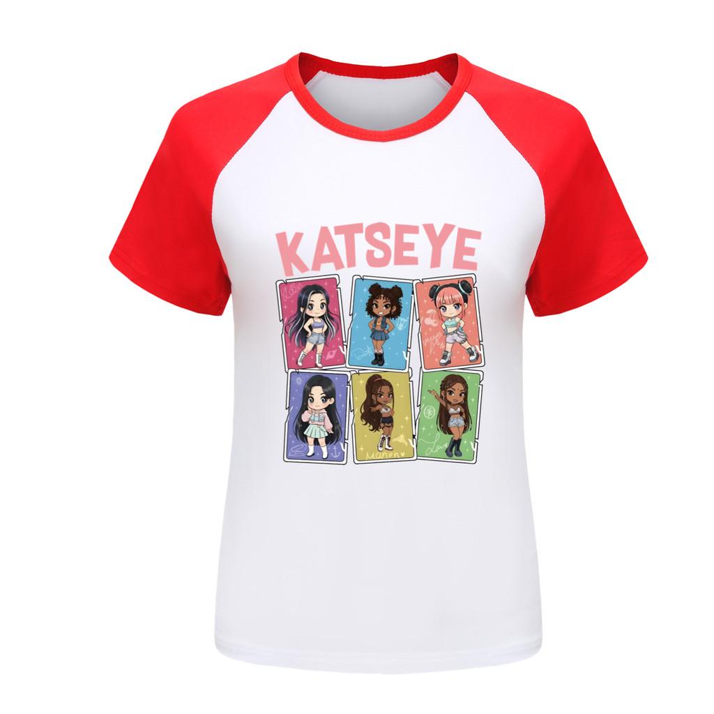 5300 Dziecięca Dziewczęca Koszulka Raglanowa z Krótkim Rękawem z Nadrukiem KATSEYE