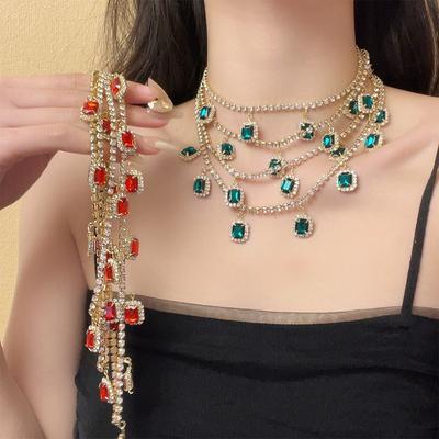 Vierkante kristallen hanger choker kettingen voor dames sieraden