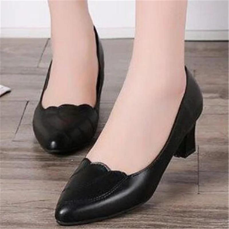 Fashion Spring Autumn High Heels for Women British Ladies Shoes Slip-On Pumps Fashion Block Heel Loafers Breathable 2024