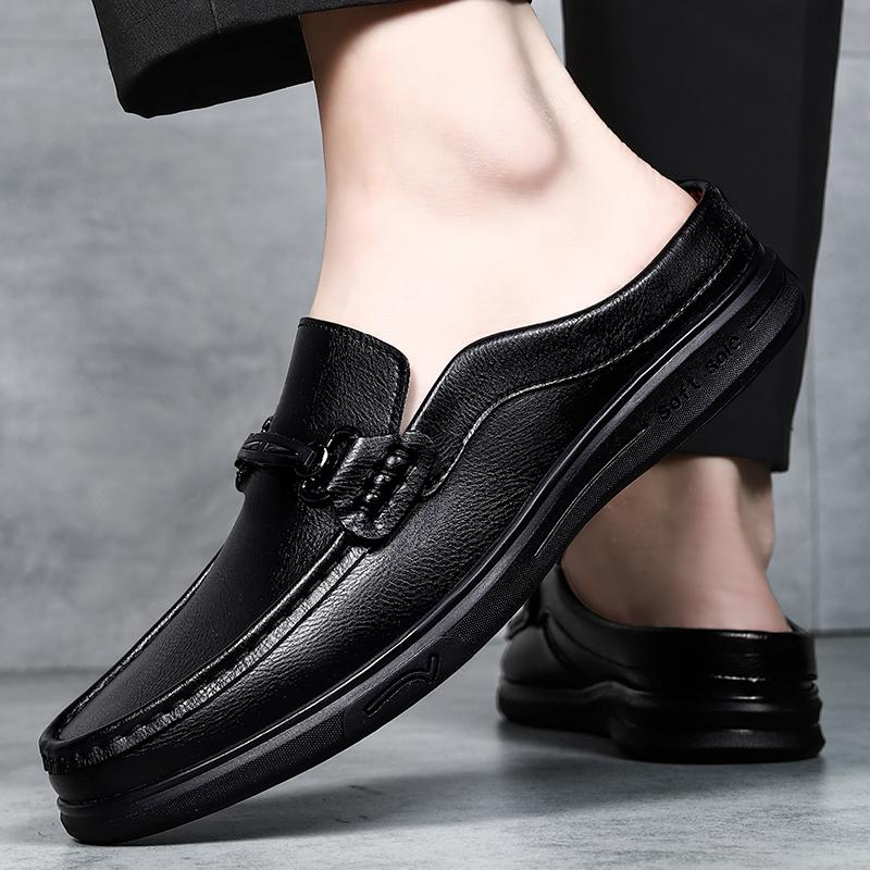 Fashion Fashion Half Drag Casual Leather Mules Slippers Men Leisure Walk Sandals Outdoor Beach Slides Shoes Elegantes Man Business Shoes