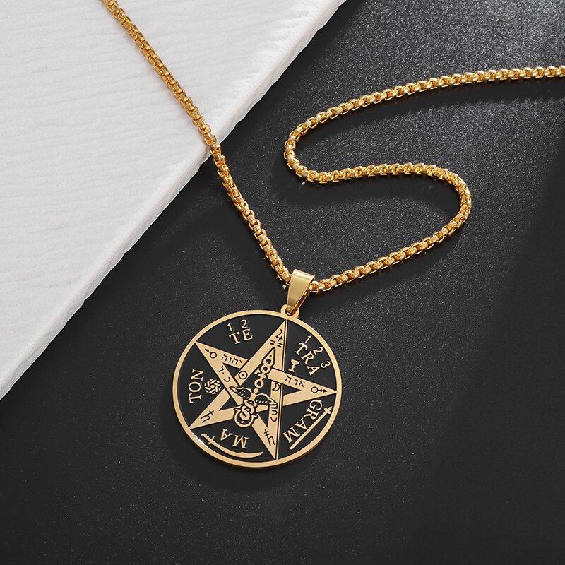 1ks Čarodějnický pentagramový náhrdelník z nerezové oceli Pánský židovský hebrejský tetragrammaton Šalamounovy přívěsek Amulet Šperky