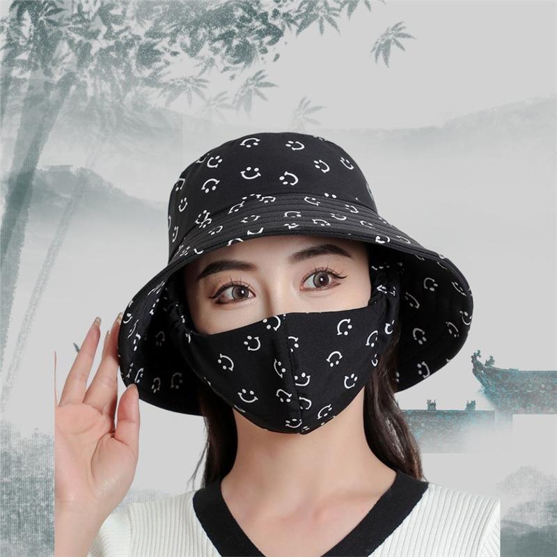 Women's UV protection mask hat integrated summer bucket hat mother sun hat tea picking hat sunshade mask