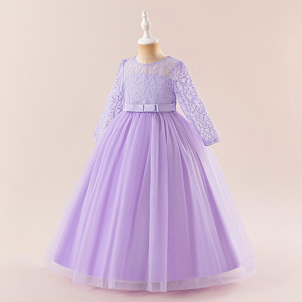 Flower Girl Princess Dress For Weddings Summer Kid Formal Bow Long Gown For School Evening Party Children New Year Cloth D0033S
