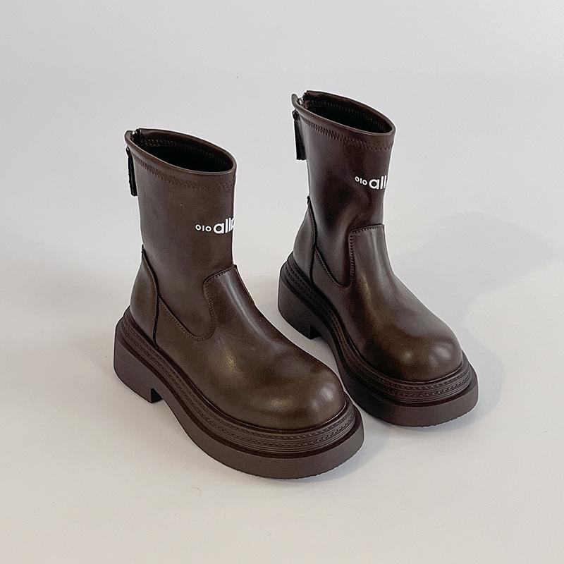 Simple letter thick heel boots women's autumn and winter fashion retro style thick-soled leather boots tall knight boots long boots