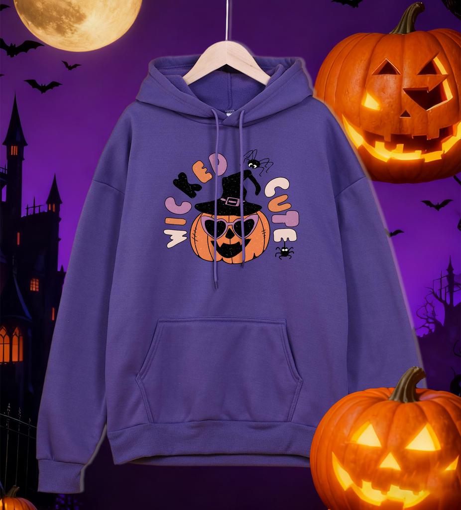 Halloween Wicked Cute Pumpkin Head Print Men Hoodie Hip Hop Loose Streetwear All-Match Fleece Hoody Autumn Multicolor Sportswear
