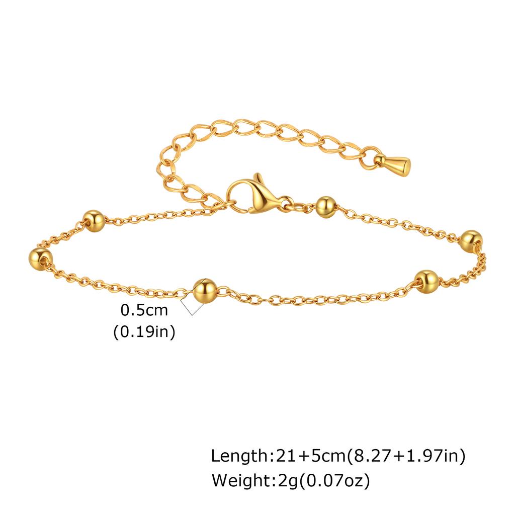 Stainless Steel Beaded Chain Anklet for Women,Summer Vacation Waterproof Anklets,Classic Jewelry Gifts