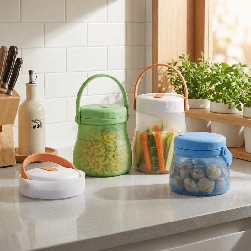 800/1200/1500ml Fresh Keeping Bucket Heat Resistant Leak-Proof Silicone Food Storage Container with Scale with Handle Kimchi Jar