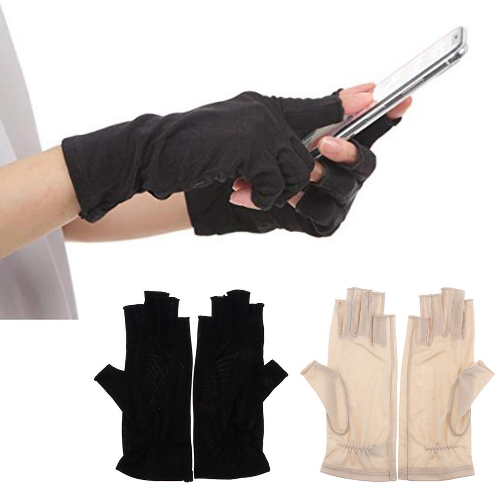 Womens Silk Stretchy Half Finger Gloves, Fingerless Short Gloves