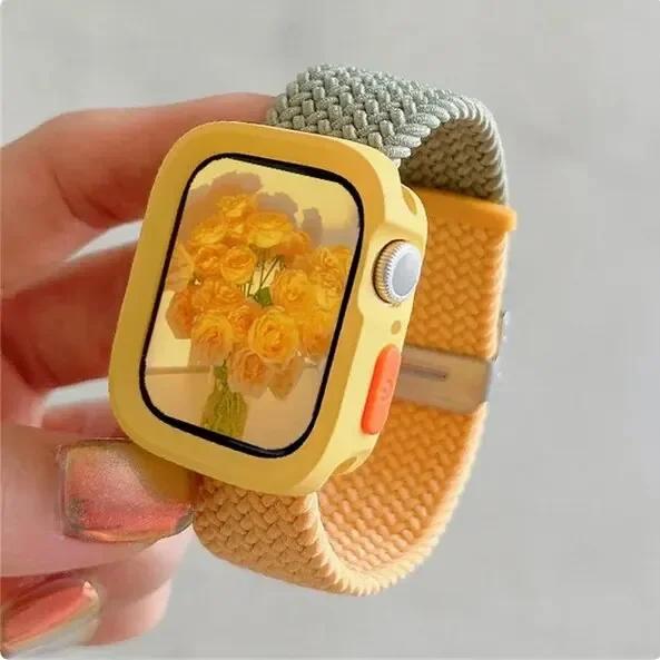 Candy Silicone Case+Strap For Apple Watch Series 9 8 7 45mm 41mm Band SE 6 5 4 44mm 40mm Nylon Correa Strap Iwatch Ultra 2 49mm