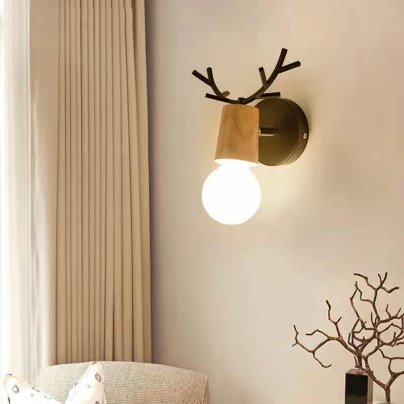 

Nordic Antler Wooden Iron Art Wall Lamp - Modern Creative Design for Living Room, Bedroom, or Hallway.