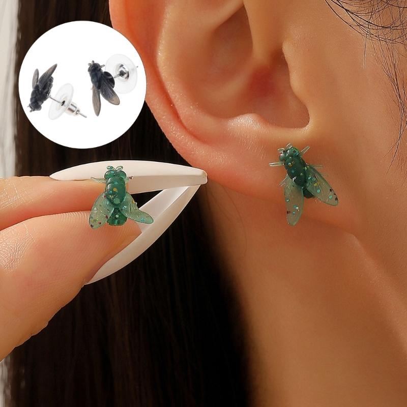 1 Pair Realistic Fly Studs Earrings Ear Jewelry for Women Hilarious Prank and Halloween Party Abstract Jewelry Gifts