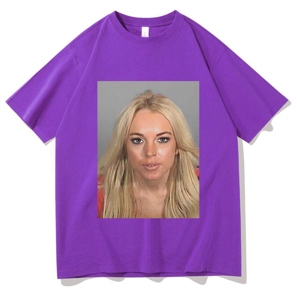 Lindsay Lohan Mugshot Print Tshirt Men Womens Fashion Trend Tshirt Summer Unisex Pure Cotton Oversized Short Sleeve T Shirts