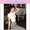 Cotton Blend Asymmetric Midi Skirt With Pleats For Elegant Ladies Spring Summer Wear