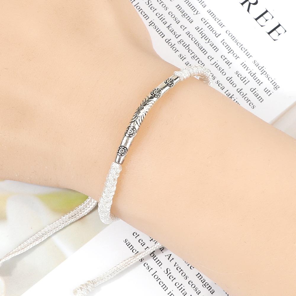 Unisex Handmade Silver Oval Rope Bracelet for Couples & Best Friends