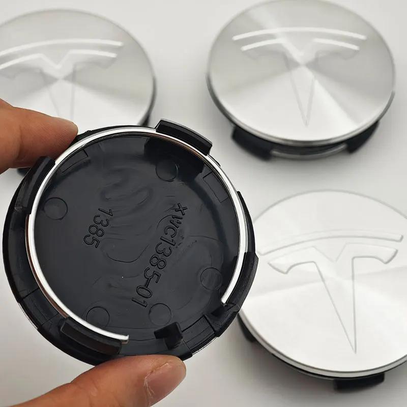 Autosticker 2025 Nieuwe Tesla 56mm 4st/set Chroom Wielnaafdopjes voor Tesla Originele Naafdoppen Model 3 Model Y Model S X Hoge Kwaliteit