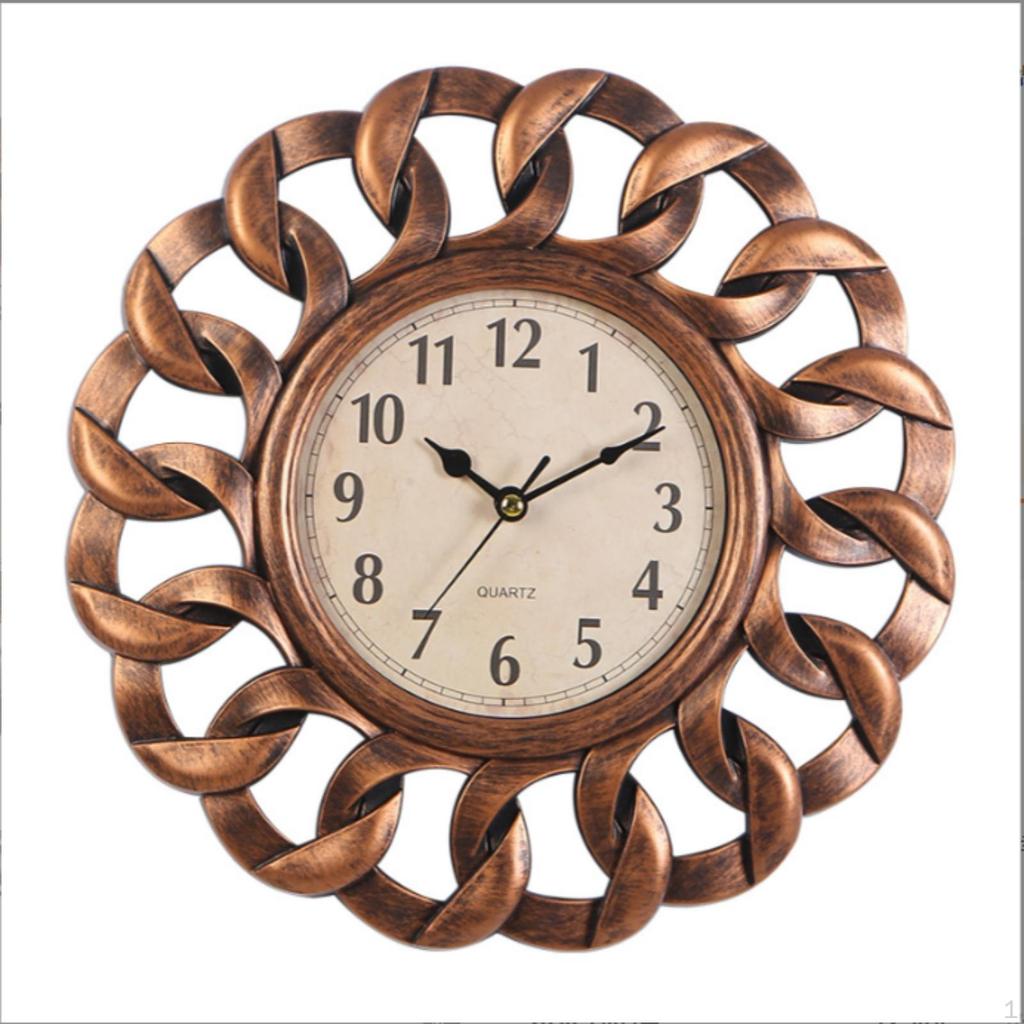 Clock with Openwork Frame Vintage Analog Wall Decorative Decor for Living Room, Hallway,