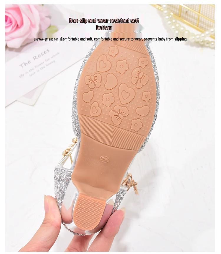 Girls' Sparkly Gold & Silver Princess Crystal High Heels for Kids