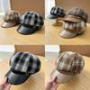 Octagonal Hat Women Autumn Winter Pu Leather Plaid Brim Casual Fashion Accessory For Travel