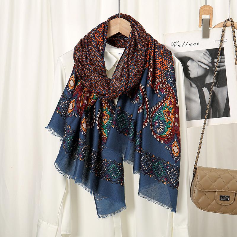 Winter Aztec Paisley Floral Fringe Viscose Shawl Scarf Lady High Quality Wrap Pashmina Stole Bufandas Muslim Hijab 180*90Cm