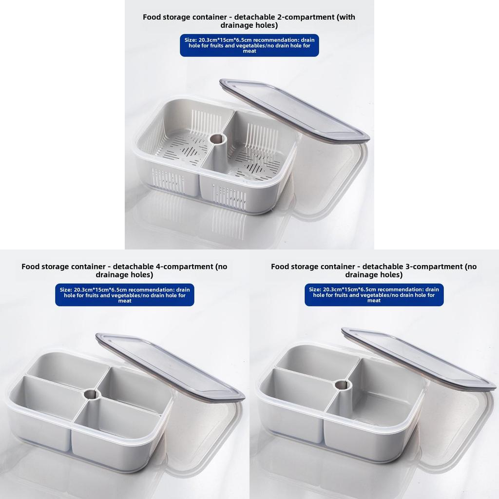Multicompartment Plastic Food Organizer With Leakproof Seal For Refrigerator And Freezer Use