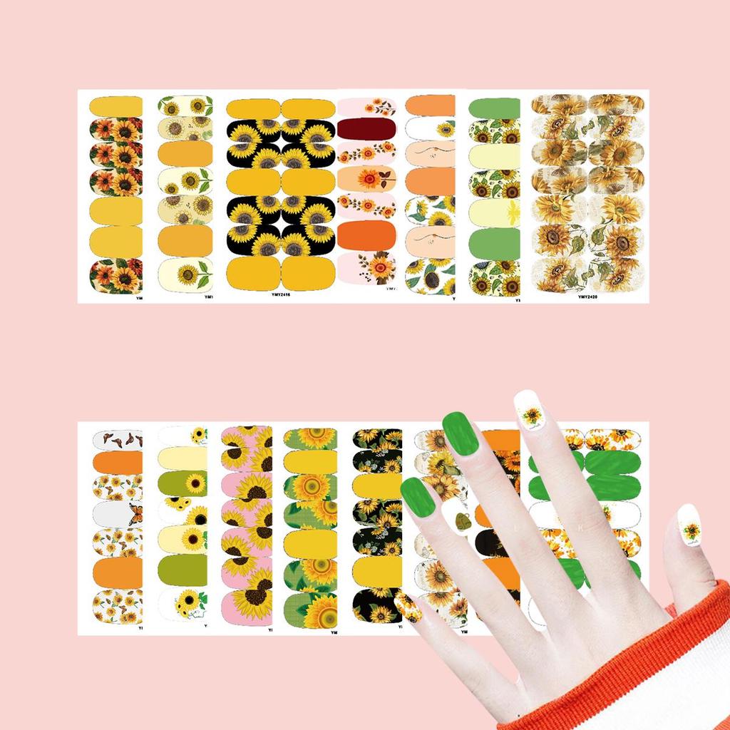 Sunflower Waterproof Nail Art Stickers - Full Cover Floral Series (YMY2414-2428)