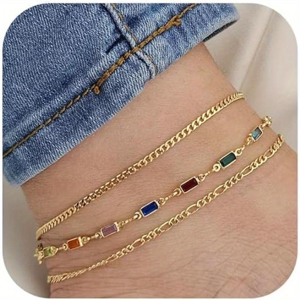 Women's Ankle Bracelet Set. Stackable beaded chains, adjustable for a perfect gift.