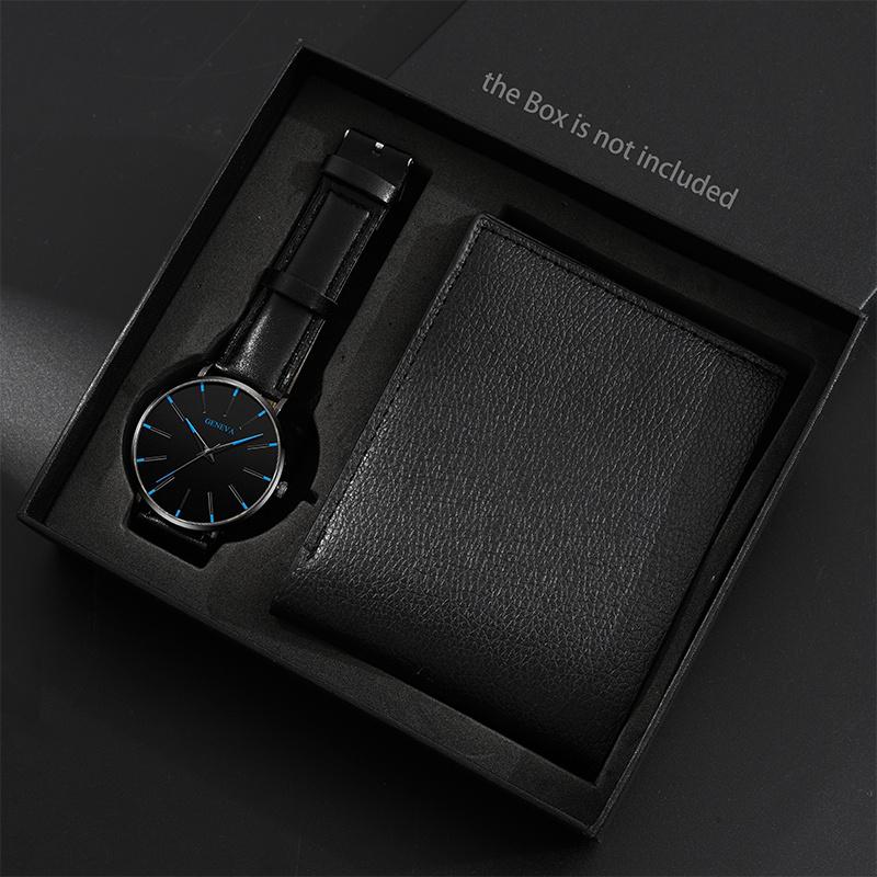 

2 шт./набор, 1 шт. модные мужские деловые аналоговые кварцевые часы из искусственной кожи и 1 шт. набор кошельков, подарок для него