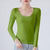 Cotton Crew Neck Slim Fit Long Sleeve Tshirt With Solid Color For Casual Wear