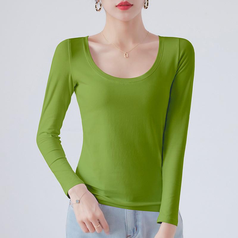 Cotton Crew Neck Slim Fit Long Sleeve Tshirt With Solid Color For Casual Wear