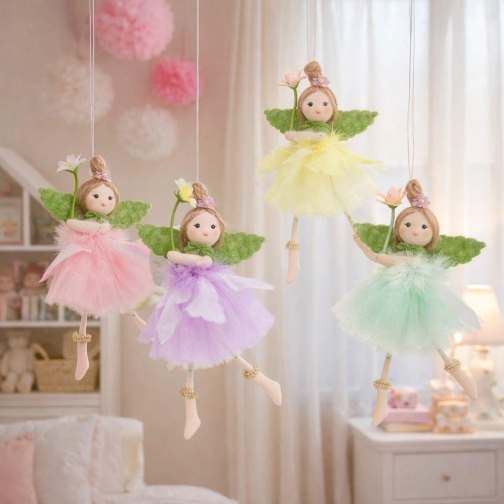 Long Legs Flower Fairy Ornaments with Flower Skirt Girl Hanging Doll  Baby Shower