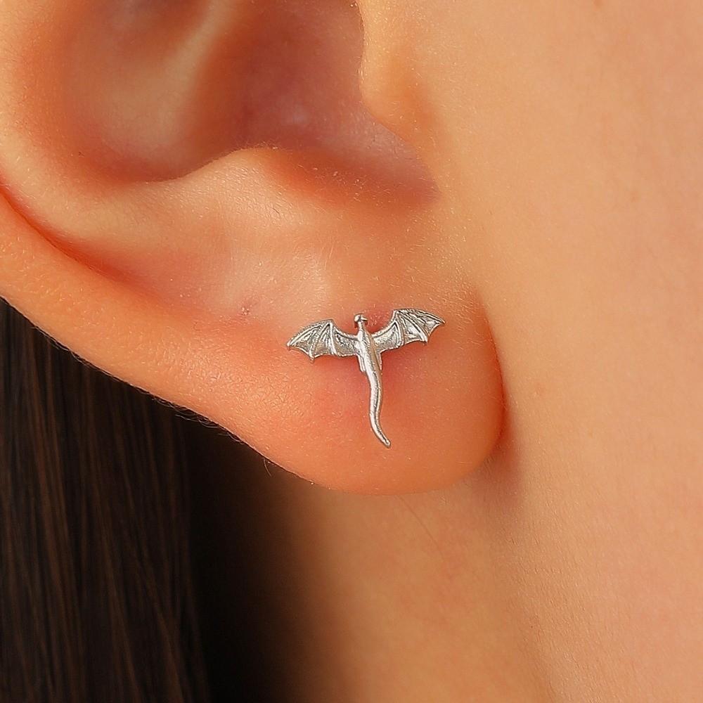 Personality Metal Stud Earrings Small Flying Dragon Stud Earrings Vintage Dragon Earrings  Daily
