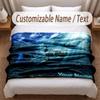 Fish Ocean Theme Soft Blanket Personalized Custom Name Text Print Warm Blanket Home Sofa Bedroom Decor