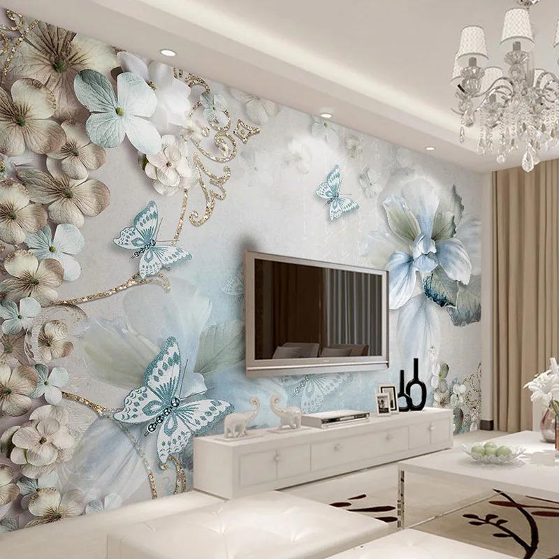 Modern 3d Photo Wallpaper Butterfly Flowers Jewelry Murals Living Room Tv Sofa Bedroom Backdrop Wall Mural Decor